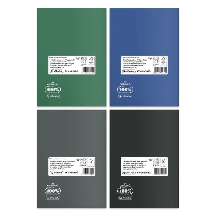 QUADERNO A5 60 FOGLI A QUADRI PP COLORI OCEANO CONFEZIONE DA 5 PZ. HERLITZ 9552407 HERLITZ